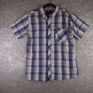 Brixton Button Up Shirt Mens M Blue Plaid Cotton Casual Logo Pocket